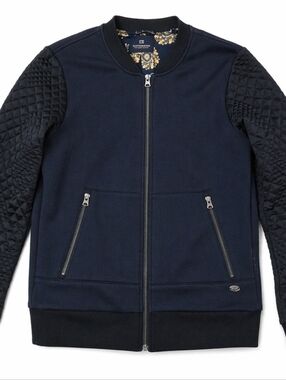 Scotch & Soda Bomber Jacket M Navy Quilted Sleeve Zip Up Unisex Streetwear